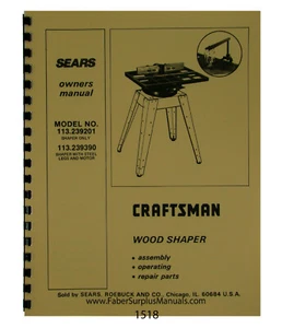 Moldeador de madera Sears Craftsman 113.239201 y 113.239390 manual del propietario y piezas #1518 - Imagen 1 de 6