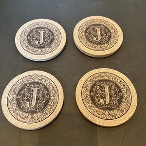 LOT OF 4 THIRSTYSTONE MONOGRAM J SANDSTONE COASTER LETTER J - Picture 1 of 7