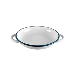 Urban Style Enamelware 22cm Ragout Plate Food Dinner Dish w/ Blue Rim/Handle WHT - Picture 1 of 1