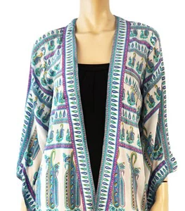 CALYPSO ST. BARTH Talla M Seda Paisley Estampado Frente Abierto Kimono Chaqueta Cubrir - Imagen 1 de 4