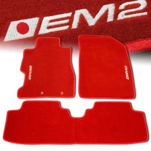 01-05 HONDA CIVIC EM2 CUSTOM FIT FLOOR MATS NON SKID CARPET SET KIT 5 PC RED  - Picture 1 of 3