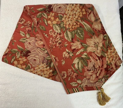 Corredor de Mesa Decorador Personalizado WAVERLY Sweetwater Raya/Rojo Floral Borla Dorada Foto 1 de 3