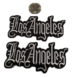 (2)- LOS ANGELES~EMBROIDERED IRON ON PATCHES. (White) 4"x 2” Beautiful! - Picture 1 of 4