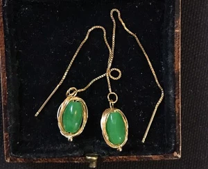 Vintage Style Natural Jade Earrings 18K Gold Plated - Picture 1 of 2