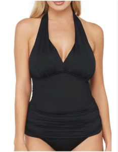 Top tankini para mujer LA BLANCA Island Goddess Halter taza D talla 38D - negro nuevo sin etiquetas - Imagen 1 de 2