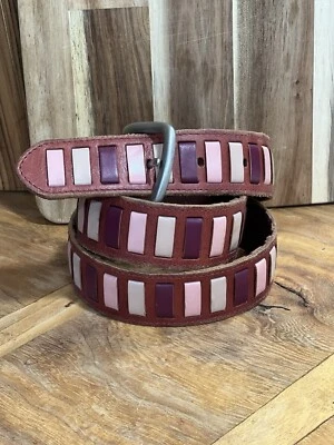 1990 Fossil Leather Red Multicolor Belt - Image 1 of 4