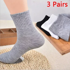 3 Paia Calzini Uomo Business Casual Cotone Tinta Unita Crew Calzini Caviglia ✔ - Foto 1 di 15
