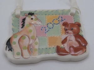 Vintage Longaberger 2002 Baby Quilt Horse Teddy Bear Hanging Basket Tie-On Charm - Picture 1 of 8