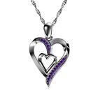 Dephini - Double Heart Necklace - 925 Sterling Silver - Heart Pendant - Purple C