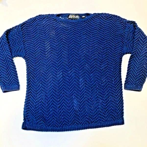 Claus Sport women’s Sweater Sz M Loose Weave Navy Blue Pullover - Picture 1 of 3