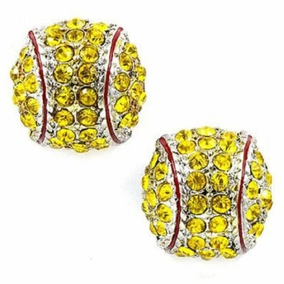 Brincos de softbol cravejado de cristal strass prata amarelo bling brinco Fastpitch - Imagem 1 de 4