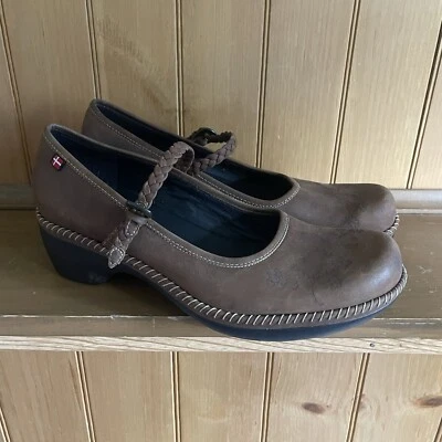 Ecco Clogs Womens 40 US 9.5 Brown Leather Floral Heels Mary Jane - Image 1 of 4