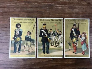 3x Chromos CHICOREE CASIEZ BOURGEOIS Tambour cambrai Litho ROMANET (circa. 1890) - Picture 1 of 3