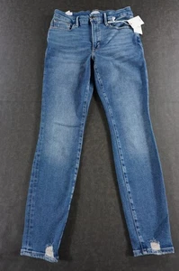Jeans Good American Good Legs donna 8 denim elasticizzato skinny orlo grezzo effetto invecchiato - Foto 1 di 18