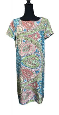 Talbots 100% Silk Paisley Shift Dress Size 12 Colorful Artsy Occasion Church - Image 1 of 4