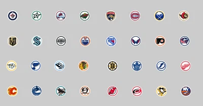 Imanes de equipo de hockey artesanales de 0,9" JUEGO COMPLETO/TODOS LOS 32 EQUIPOS.  Para soportes de ventilador Foto 1 de 4