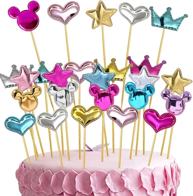 100 Pezzi Cuore Cake Topper Stelle Torta Topper Corona Decorazione Torta Topolin - Immagine 1 di 4