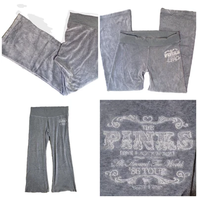 Pantalones acampanados plegables ROSADOS Y2K Victoria's Secret S gris terciopelo Rock n Roll Tour Foto 1 de 4