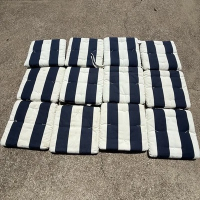 Pottery Barn Tufted Sunbrella Outdoor Cushion Navy Stripes 18" 12 Total Cushions - Image 1 of 4