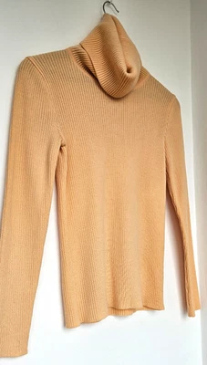 Escada Margaretha Ley wool cashmere blend ribbed roll neck sweater, 34, peach - Image 1 of 4