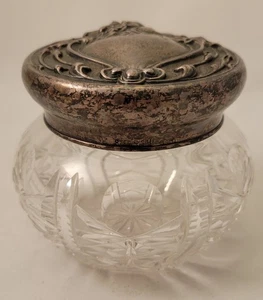 Art Nouveau Sterling Silver & Cut Crystal Vanity Jar - Picture 1 of 14