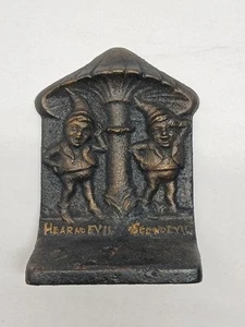 1 ANTIQUE BRADLEY HUBBARD SEE NO EVIL USA FAIRY TALE GNOME CAST IRON B&H BOOKEND - Picture 1 of 21