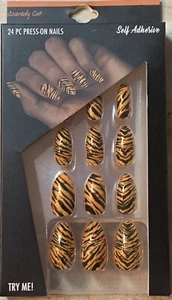 Halloween Tiger Scaredy Cat 24ct PressOn Nails Orange/Black Cosplay Anime - Picture 1 of 3