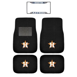 NEW MLB 5PC Set Houston Astros Truck Car Floor Mats and License Plate Frame - Picture 1 of 5