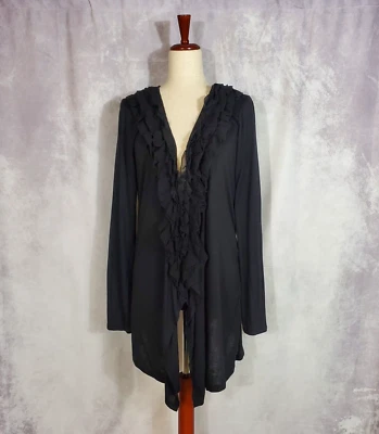 RXB Open Front Ruffled Waterfall Cardigan BLACK Large Rocker Rock & Roll - Image 1 of 4