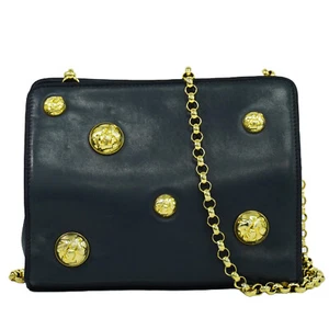 Bolso de Hombro Salvatore Ferragamo Motivo Tacón Tachuelas Cuero Cadena Azul Marino Dorado - Imagen 1 de 10