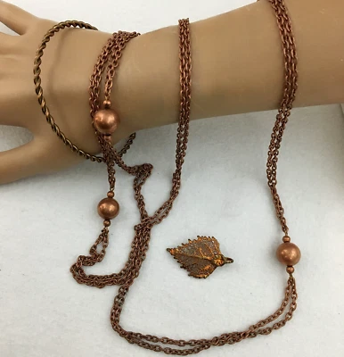 Joyería Tono Cobre BOHO Collar Brazalete Pulsera y Hoja Colgante Lote de 3 piezas Foto 1 de 4