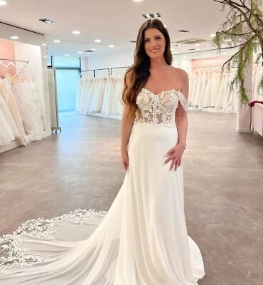 Sexy Summer Illusion Bodice Chiffon Wedding Dress Bridal Gown 2-28W Custom made - Image 1 of 4