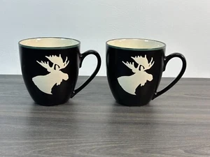 2 BASS PRO SHOPS Moose Mugs Ceramic Coffee Cup Black With Tan Moose Head 21 Oz - Picture 1 of 9