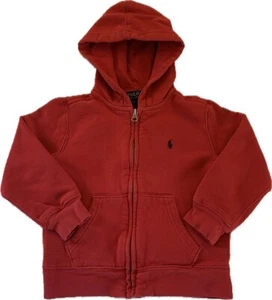 Polo Ralph Lauren Hooded Full Zip Red Sweatshirt Size 4/4T Black Pony - Picture 1 of 16