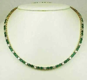 15Ct Round Cut Lab Created Green Emerald Tennis Necklace 14K Yellow Gold Plated - Picture 1 of 3