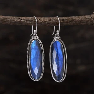 Labradorite Gemstone Earring, 925 Sterling Silver, Handmade Gifted Earrings - Picture 1 of 8