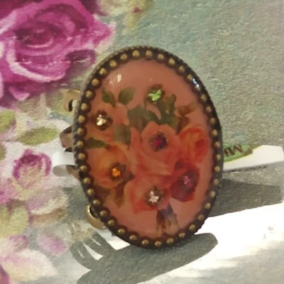 Michal Negrin Ring Rose Cabochon Romantic Victorian Revival Colorful Crystals - Image 1 of 4