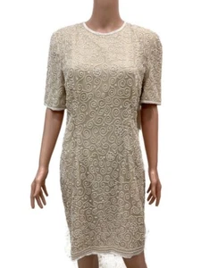 NWT Ste'nay Cream Hand Beaded Cocktail Dress Size 12 - Picture 1 of 12