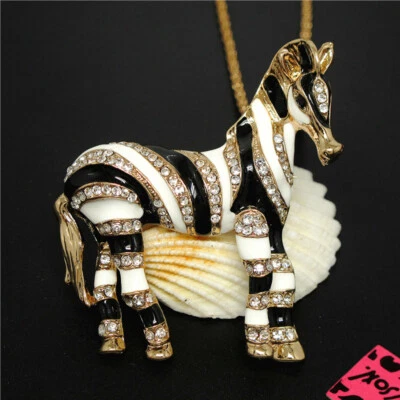 Nuevo Animal Esmalte Cristal Cebra Dije Moda Mujeres Colgante Suéter Collar Foto 1 de 4