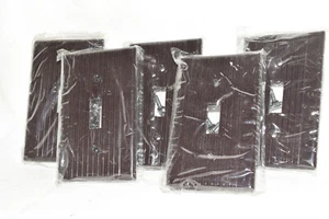 Lot of 5 NEW Leviton Ribbed BROWN Switch Wall Plates -Bakelite NOS cover plate - Picture 1 of 12