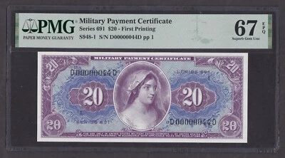 [PMG-67 EPQ, 2 Digits S/N D00000044D] MPC 691 Series $20 First Printing - Image 1 of 2