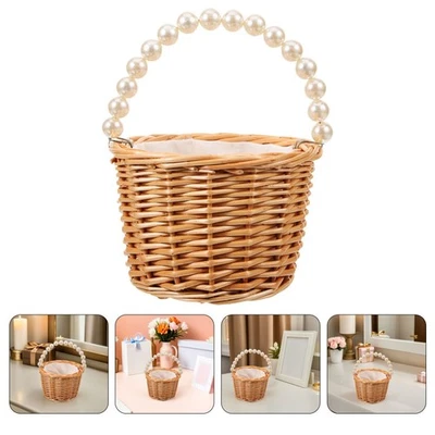  Wicker Rattan Basket for Wedding Favors Cestino Vimini Mano Cesto Fiori - Immagine 1 di 4