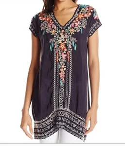 TÚNICA/VESTIDO BORDADO BOHO JOHNNY WAS LETTY GRIS GRANDE - Imagen 1 de 17