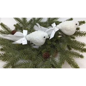 2 Singvögel weiß Glasperlen Clip auf Christbaumschmuck hell  - Bild 1 von 8