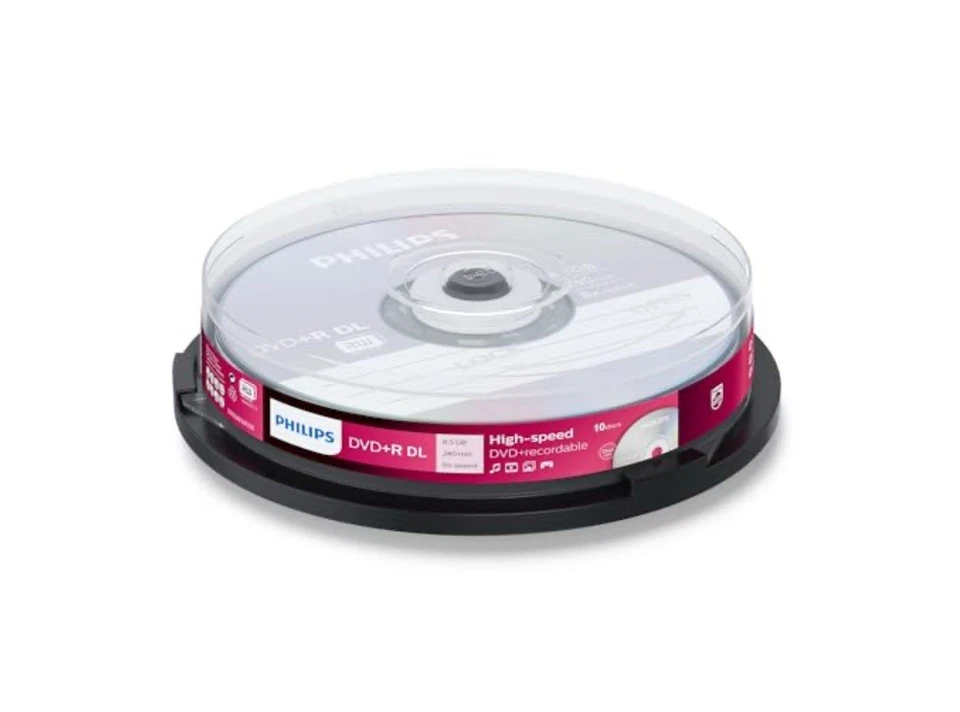 10 x Philips DVD+R DUAL LAYER Recordable DVD Discs 240 mins 8.5GB - Image 1 of 1