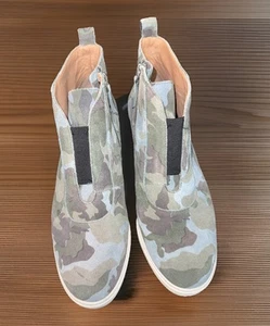 Linea Paolo Suede Camouflage Wedge Shoes US 8M Athletic Sneaker Blue Platform - Picture 1 of 6