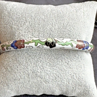 Brazalete Brazalete Cloisonne Vintage Esmalte Blanco Diseño Floral 3" Floral Foto 1 de 4