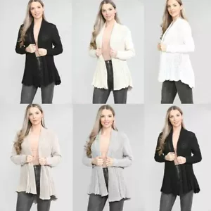 MAGLIONE CARDIGAN DONNA LUNGHEZZA CORTA MAGLIA APERTA CASCATA - Foto 1 di 9