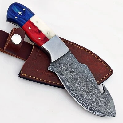 9'' Texas Flag Custom Handmade Damascus Blade Hunting Knife; 5987 - Image 1 of 4
