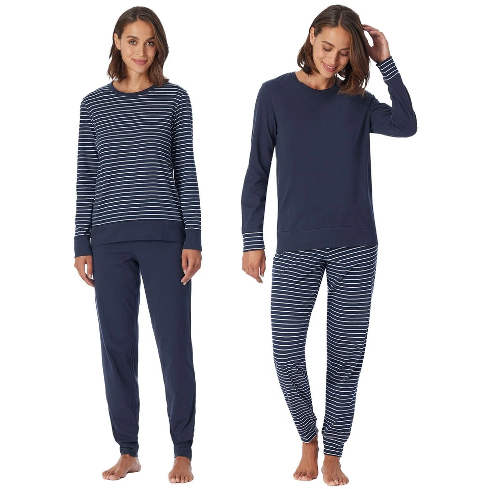 uncover by SCHIESSER langer Damen Schlafanzug Pyjama navy 38 40 42 44 46 48 50 - Bild 1 von 1